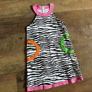 Girls Peaches 'n Cream Casual Dress Size 8 White Black Pink Zebra